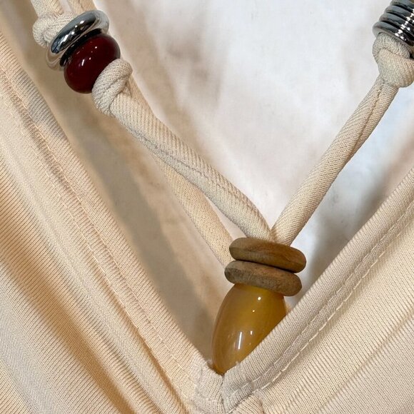 ALC Top Ruched Short Sleeve Beaded Detail Cream Retro Small - Picture 7 of 14